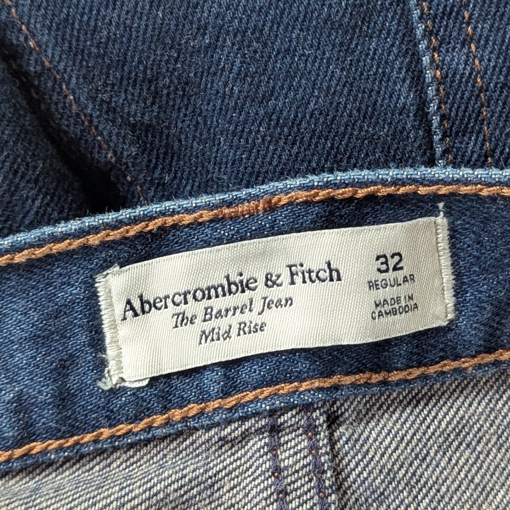 Abercrombie & Fitch Barrel Jeans 32 Mid Rise Dark Wash Horseshoe Denim - Picture 7 of 14